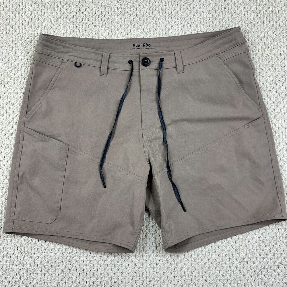 Roark Explorer Long Road Shorts Mens 38 Brown Utility Drawstring Hiking Outdoor